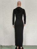Solid Hooded Long Sleeve Maxi Dress BN-9314