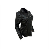 Black PU Leather Long Sleeve Coats LSD-81061