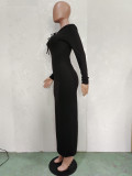 Solid Hooded Long Sleeve Maxi Dress BN-9314