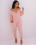 Casual Solid Deep V Neck Long Sleeve Jumpsuits YM-9259