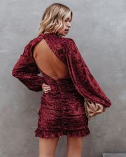 Sexy Velour Long Sleeve Ruffle Mini Dress ME-5049