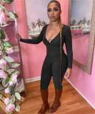 Solid Long Sleeve Zipper Tight Jumpsuit MOF-6662