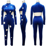 Sexy Hole Hollow Out Long Sleeve Tight Jumpsuit YF-10025