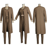 Solid Full Sleeve Long Cloak+Tank Top+Pants 3 Piece Sets FSXF-314