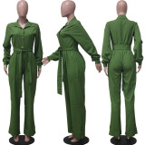 Solid Long Sleeve Sashes Casual Jumpsuit YS-8845