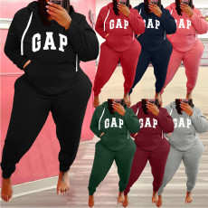 Plus Size Fleece Letter Print Hoodies Pants 2 Piece Sets WAF-77393