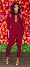 Solid Long Sleeve Hollow Out Jumpsuit LINW-9332