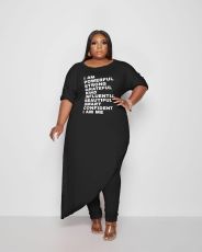 Plus Size Letter Print Irregular Top And Pants Set NYMF-252