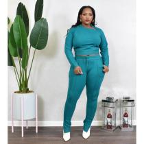 Plus Size Solid Long Sleeve Two Piece Pants Set SXF-21104