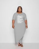 Plus Size Letter Print Irregular Top And Pants Set NYMF-252