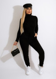 Solid High Collar Long Sleeve Slim Two Piece Sets HNIF-069