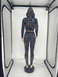 Casual Printed Hooded Zipper Two Piece Sets SLF-7027