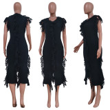 Solid Knitted Tassel Sleeveless Midi Dress TR-1190