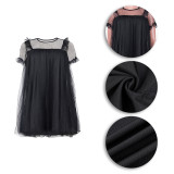 Black Mesh Short Sleeve Mini Dress TE-4361