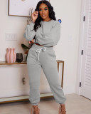 Solid Sports Long Sleeve Two Piece Pants Set WAF-77403