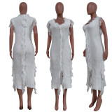 Solid Knitted Tassel Sleeveless Midi Dress TR-1190