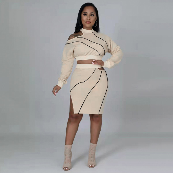 Sexy Long Sleeve Hollow Two Piece Skirt Set GZYF-8056