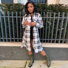 Plaid Full Sleeve Long Shirt Coat GZYF-8049