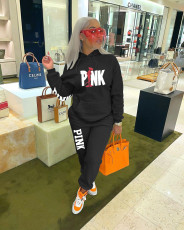 Pink Letter Hoodies Casual Two Piece Pants Set HYF-5058