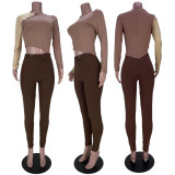 Sexy Patchwork Long Sleeve Slim Jumpsuit MDF-5280