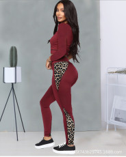 Leopard Patchwork Long Sleeve Two Piece Sets WXF-8898
