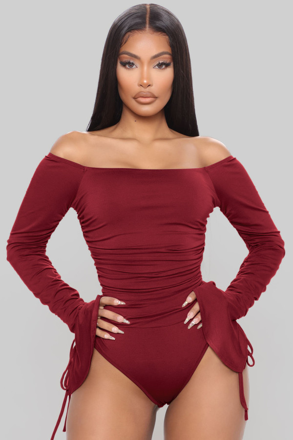 Sexy Ruched Off Shoulder Bodysuit MZ-2695