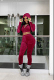 Solid Hooded Zipper Crop Top Stacked Pants 2 Piece Sets FSL-185