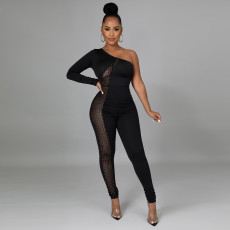 Sexy One Shoulder Patchwork Tight Jumpsuit CYA-9455