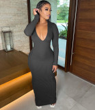 Solid Ribbed Long Sleeve Bodycon Maxi Dress MN-9322