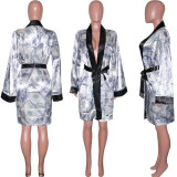 Dollar Print Full Sleeve Sashes Sleepwear Robe SH-390012