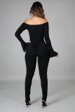 Sexy Off Shoulder Flare Sleeve Bandage Ruched Jumpsuit YYF-6629