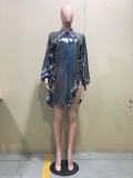 Shiny Long Sleeve Ruffle Split Mini Club Dress OD-8476