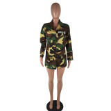 Plus Size Camo Print Long Sleeve Pocket Coat (Without Belt) HEJ-Q045