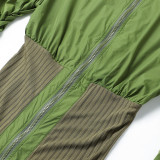 Sexy Patchwork Long Sleeve Zipper Slim Midi Dress FSXF-F341