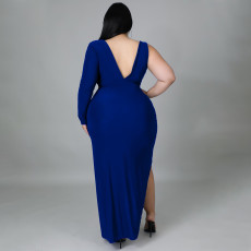 Plus Size Sexy One Shoulder Hollow Maxi Dress NNWF-7424