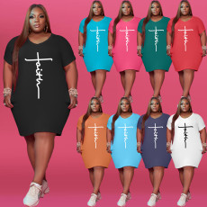 Plus Size Letter Print Short Sleeve T Shirt Dress WAF-71491