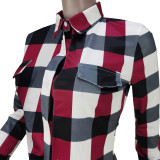 Plaid Long Sleeve Ruffle Short Shirt Dress GZYF-8058