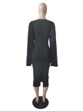 Elegant Cloak Sleeve Knotted Midi Dress LS-0367