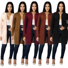 Solid Knitted Midi Length Sweater Cardigan FSXF-F335