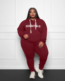 Plus Size Letter Print Hoodies Two Piece Pants Set WAF-33055