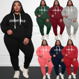 Plus Size Letter Print Hoodies Two Piece Pants Set WAF-33055