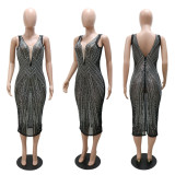 Plus Size Hot Drilling Sleeveless Backless Slim Club Dress CYA-9420