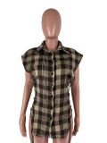 Plaid Sleeveless Buttons Lace Up Shirt Top MX-9130