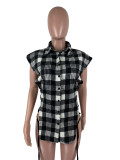 Plaid Sleeveless Buttons Lace Up Shirt Top MX-9130