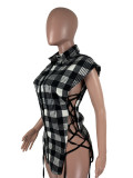 Plaid Sleeveless Buttons Lace Up Shirt Top MX-9130