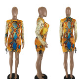 Snake Skin Print Long Sleeve Drawstring Mini Dress NYMF-NQ6004