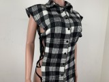 Plaid Sleeveless Buttons Lace Up Shirt Top MX-9130