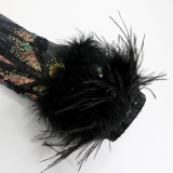 Sexy Sequin Feather Backless Night Club Dress CYA-9424