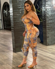 Sexy Printed Spaghetti Strap Hollow Out Jumpsuit YUYF-6151