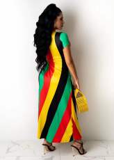 Plus Size Colorful Striped High Split Maxi Dress OM-1217-1